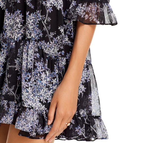 CINQ À SEPT 'Emori' Floral-Print Ruffle-Trim Mini-Dress, Black Multi - Picture 6 of 7